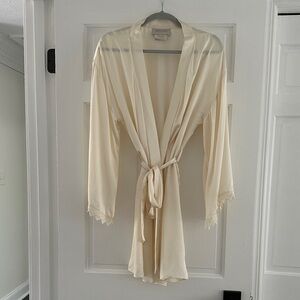 BHLDN Ivory Satin Lace-Trim Robe